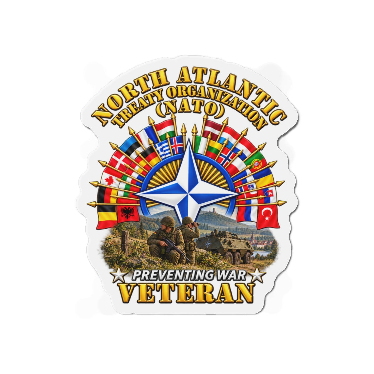 Die-Cut Magnets — NATO - Polished NATO Veteran - with flags - Military Scene - 3D - Transparent
