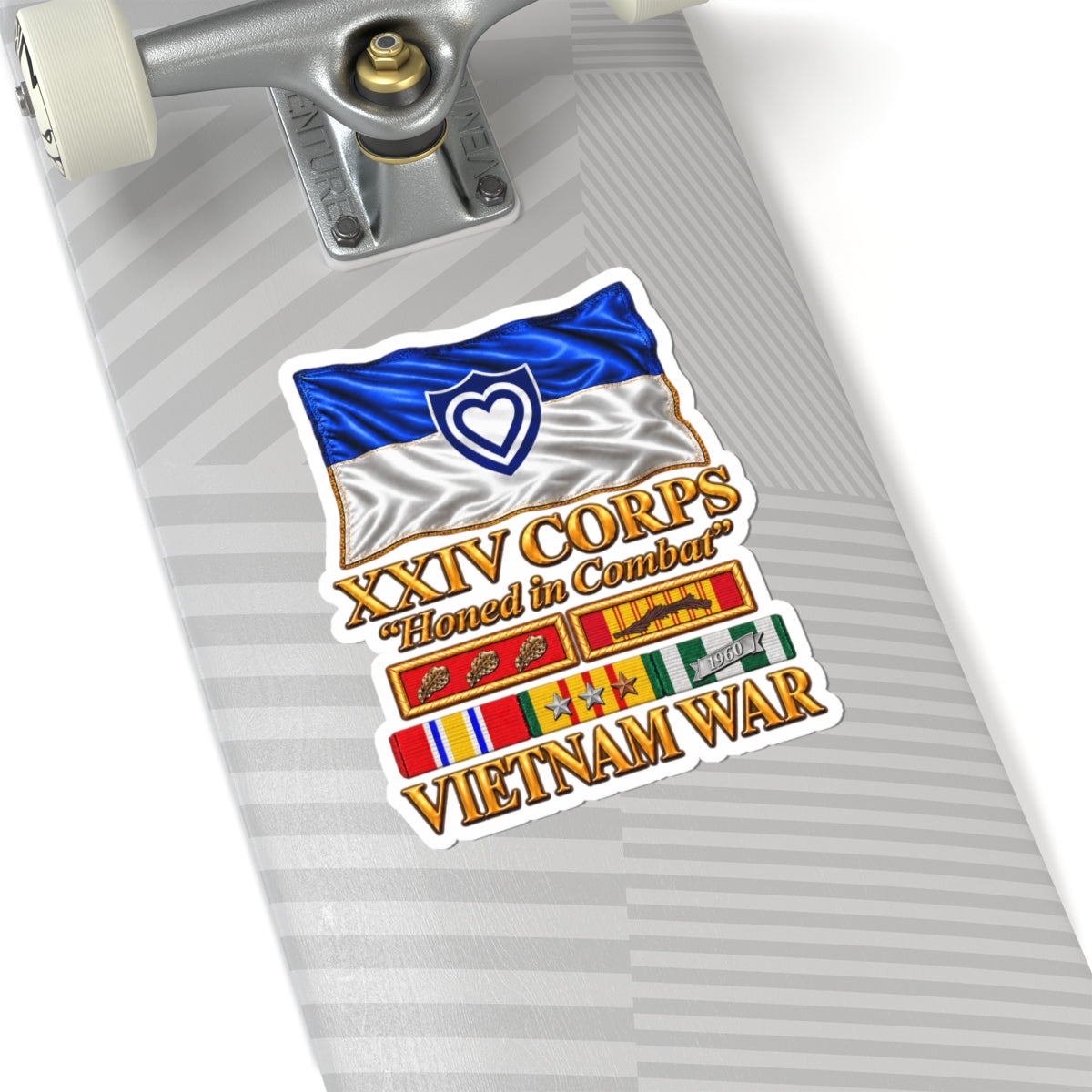 Kiss-Cut Stickers - Army - XXIV Corps Flag - Waving - Ribbons - Meritorious Awards - Vietnam War - 3D - Transparent