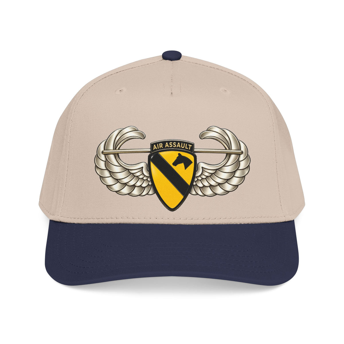 Mid Profile Baseball Cap — 1st Cavalry Division w Air Assault Tab on Airborne Badge wo Txt - 3D - Transparent