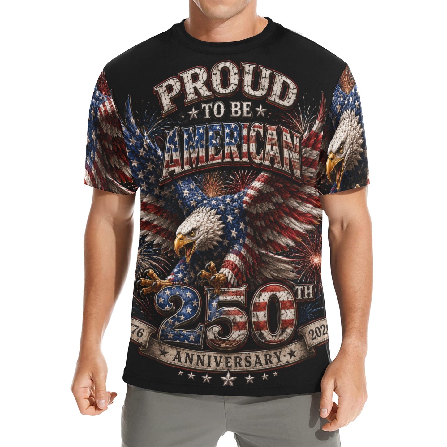 Proud to be American - 250th anniversary w Fireworks Men's All Over Print Crew Neck T-Shirt