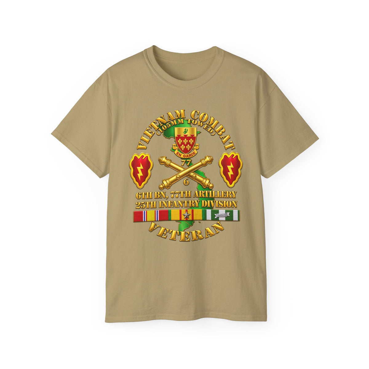 Unisex Ultra Cotton Tee - Army - Vietnam Combat Veteran w 6th Bn 77th Artillery DUI -25th Infantry Div - 3D - Transparent