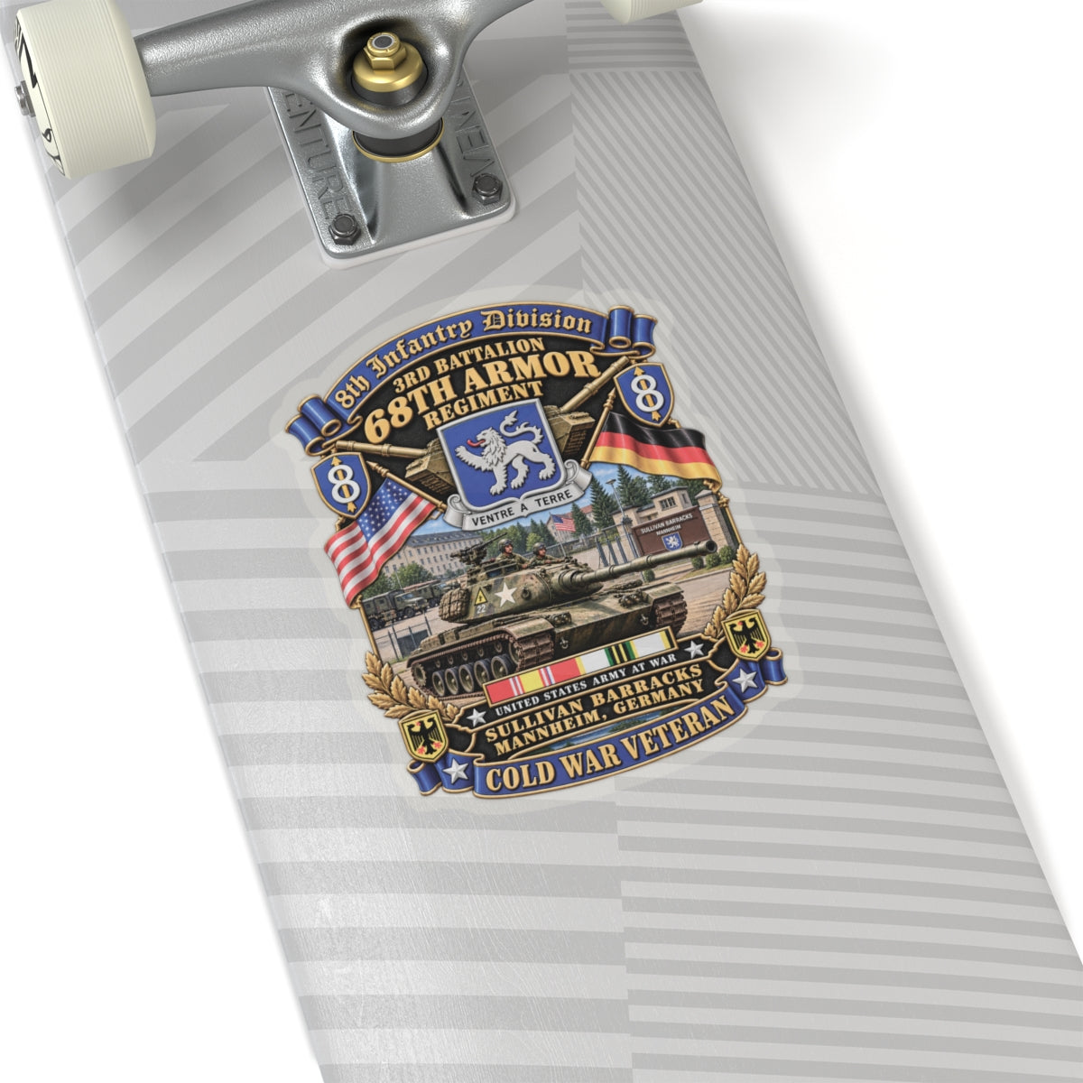 Kiss-Cut Stickers - 8th Infantry Division Scroll - 3rd Bn 68th Armor Regiment - Sullivan Barracks, Mannheim, Germany - Cold War Vet w COLD SVC - 3D - Enhanced