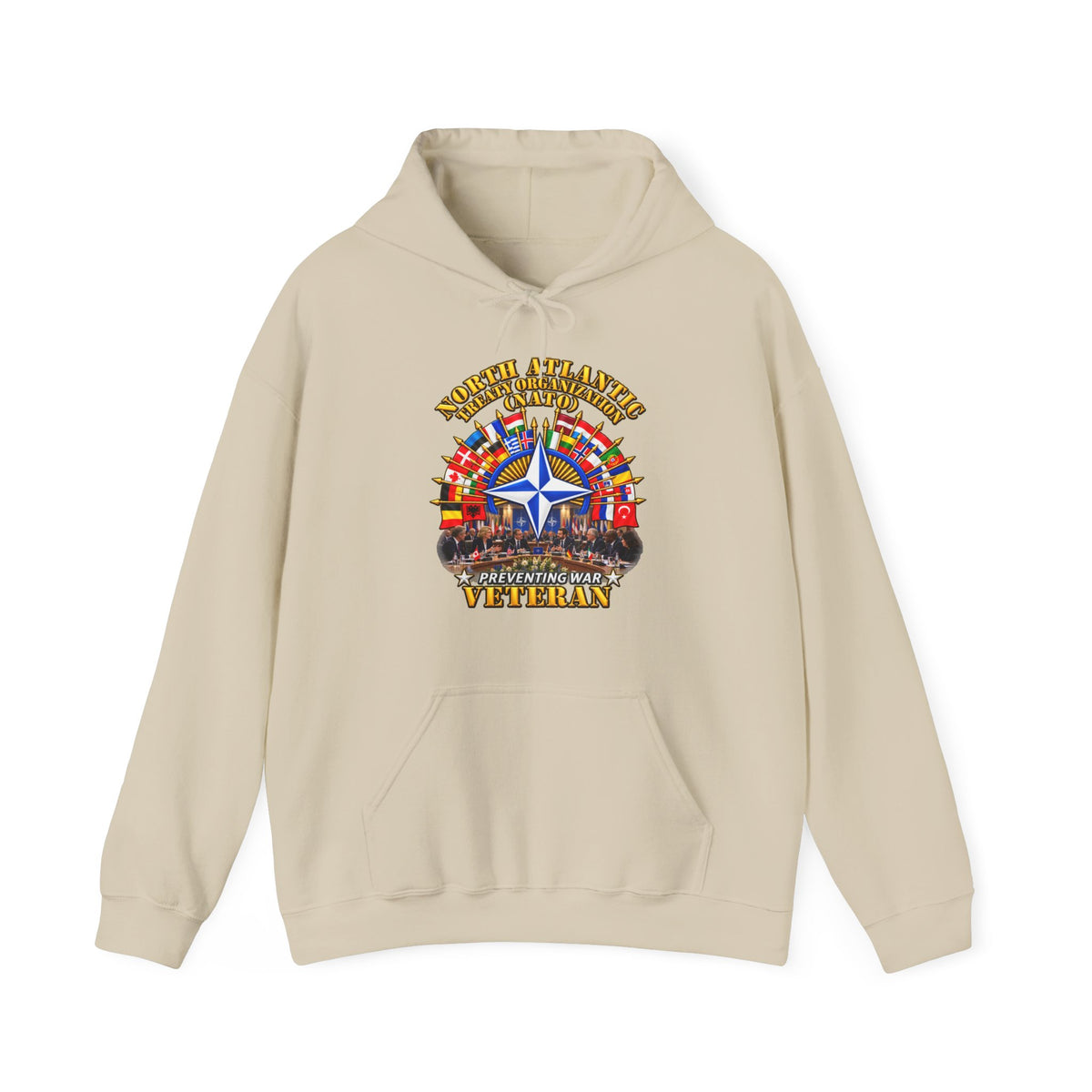 Hoodie — NATO - Polished NATO Veteran - with flags - Meeting Scene - 3D - Transparent