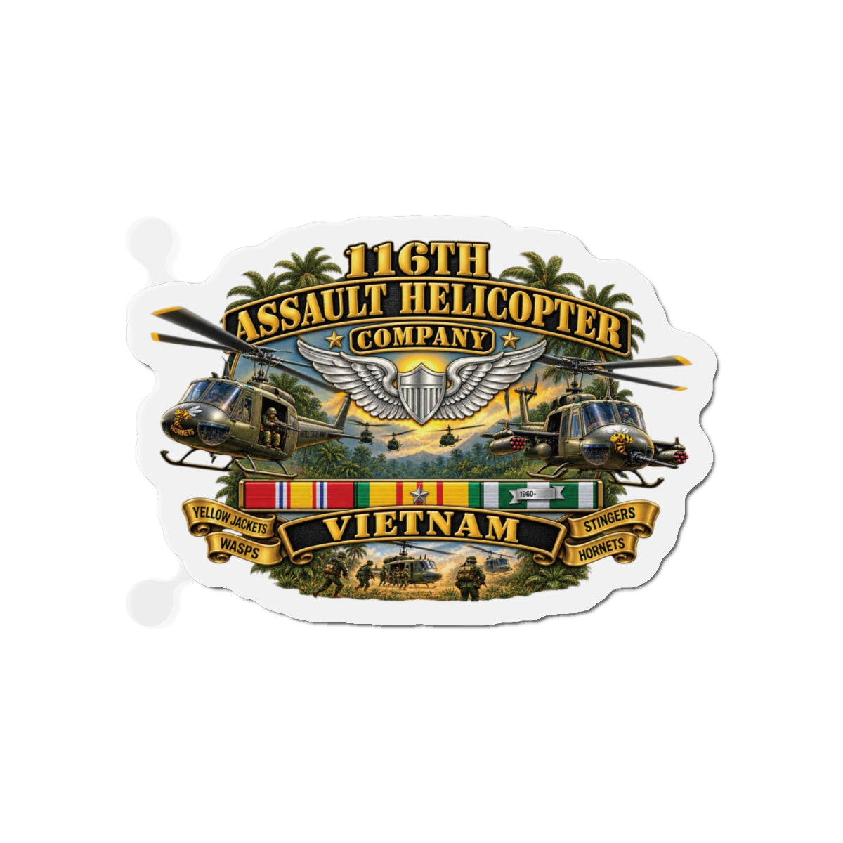 Die-Cut Magnets — Army - 116th Assault Helicopter Co w  Aviator Badge w VN SVC - HORNETS - 3D - Enhanced