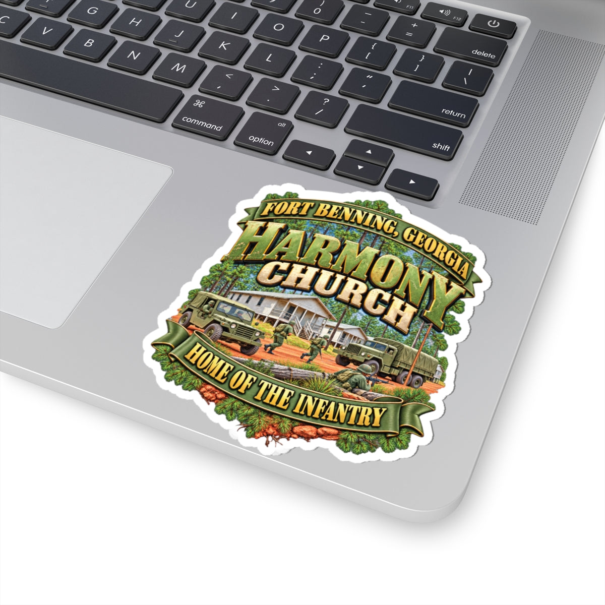 Kiss-Cut Stickers - Fort Benning, Georgia, Harmony Church - Home of the Infantry - 3D - Enhanced