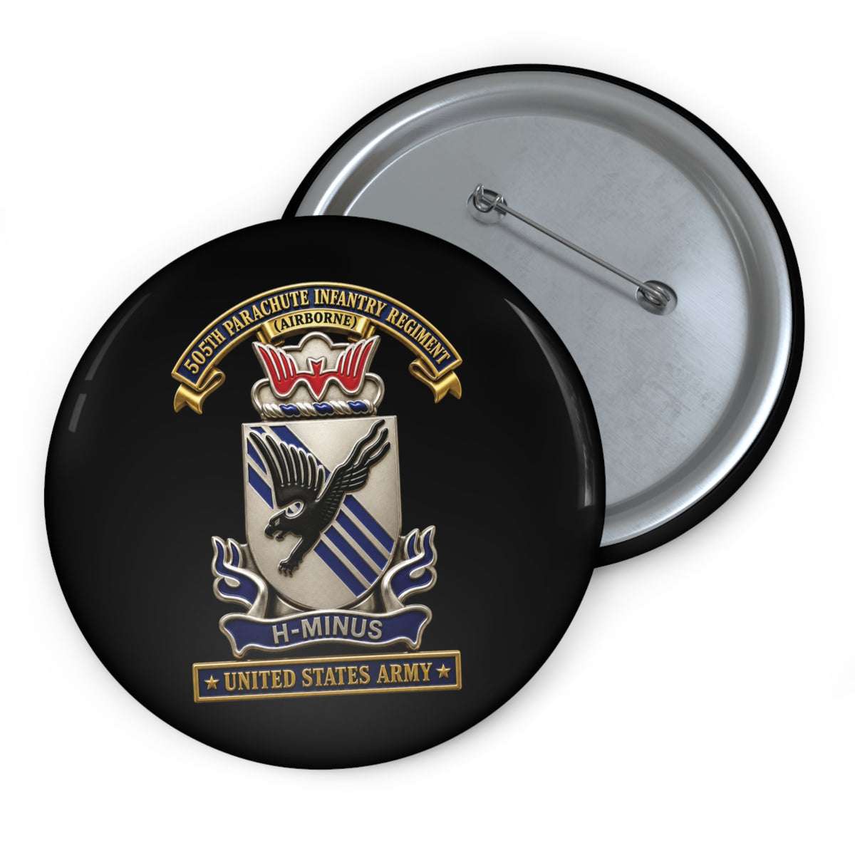 Custom Pin Buttons - Army - 505th Parachute Infantry Regiment (PIR) - DUI - United States Army - 3D - Enhanced