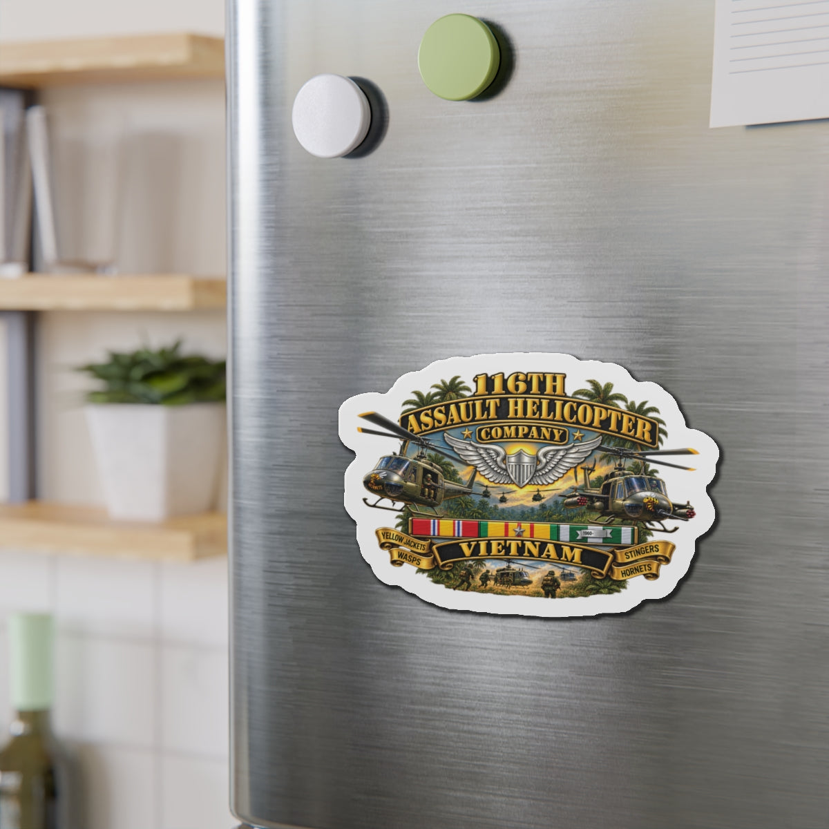 Die-Cut Magnets — Army - 116th Assault Helicopter Co w  Aviator Badge w VN SVC - HORNETS - 3D - Enhanced