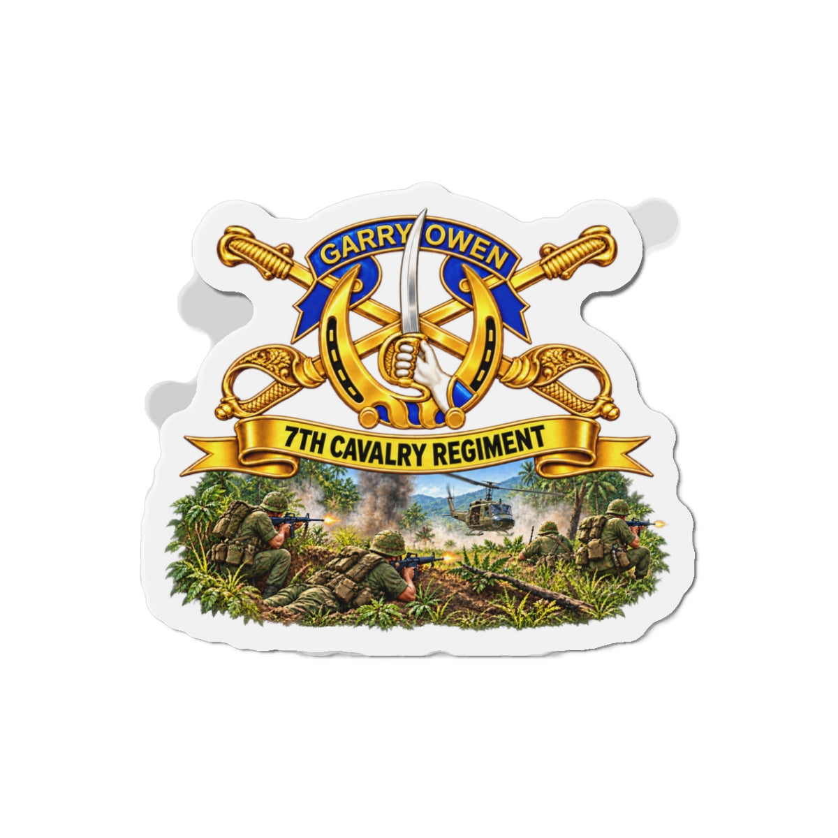 Die-Cut Magnets — 7th Cavalry Regiment - DUI, Br, Ribbon w  Battle of Ia drang Valley Scene - Vietnam - 3D - Transparent