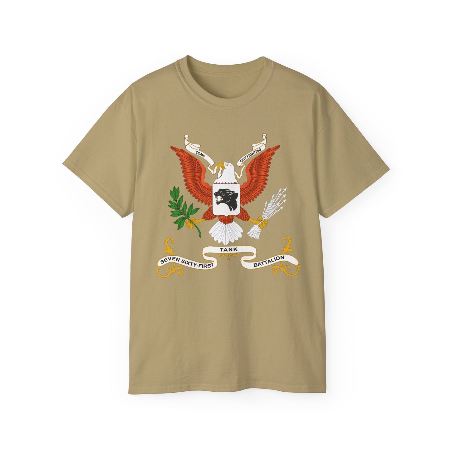 Unisex Ultra Cotton Tee - Army - Regimental Colors - 761st Tank Batalion - Come Out Fighting