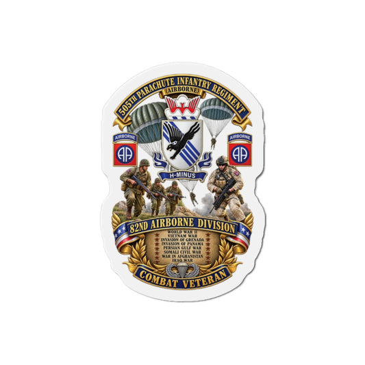 Die-Cut Magnets — Army - Combat Vet w 505th PIR - 82nd Airborne  w Campaigns - Soldiers - SSI - 3D - Enhanced
