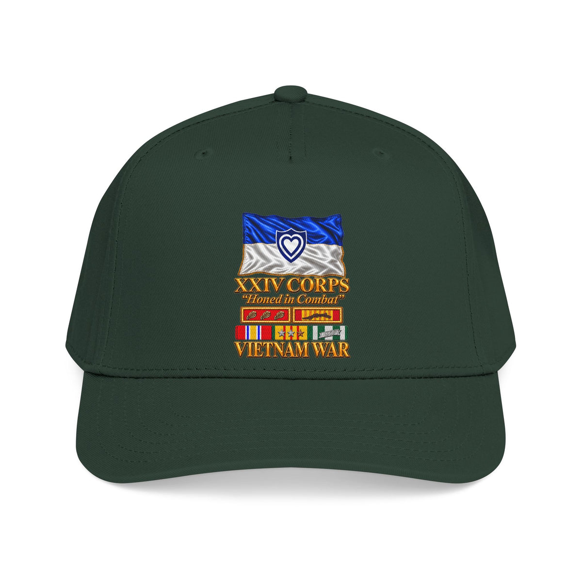 Mid Profile Baseball Cap - Army - XXIV Corps Flag - Waving - Ribbons - Meritorious Awards - Vietnam War - 3D - Transparent