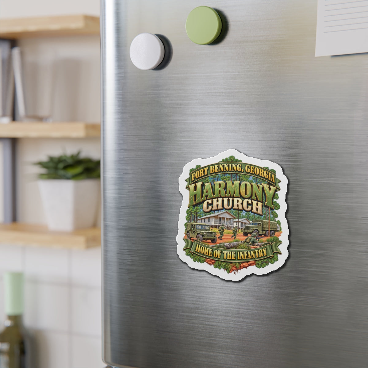 Die-Cut Magnets — Fort Benning, Georgia, Harmony Church - Home of the Infantry - 3D - Enhanced