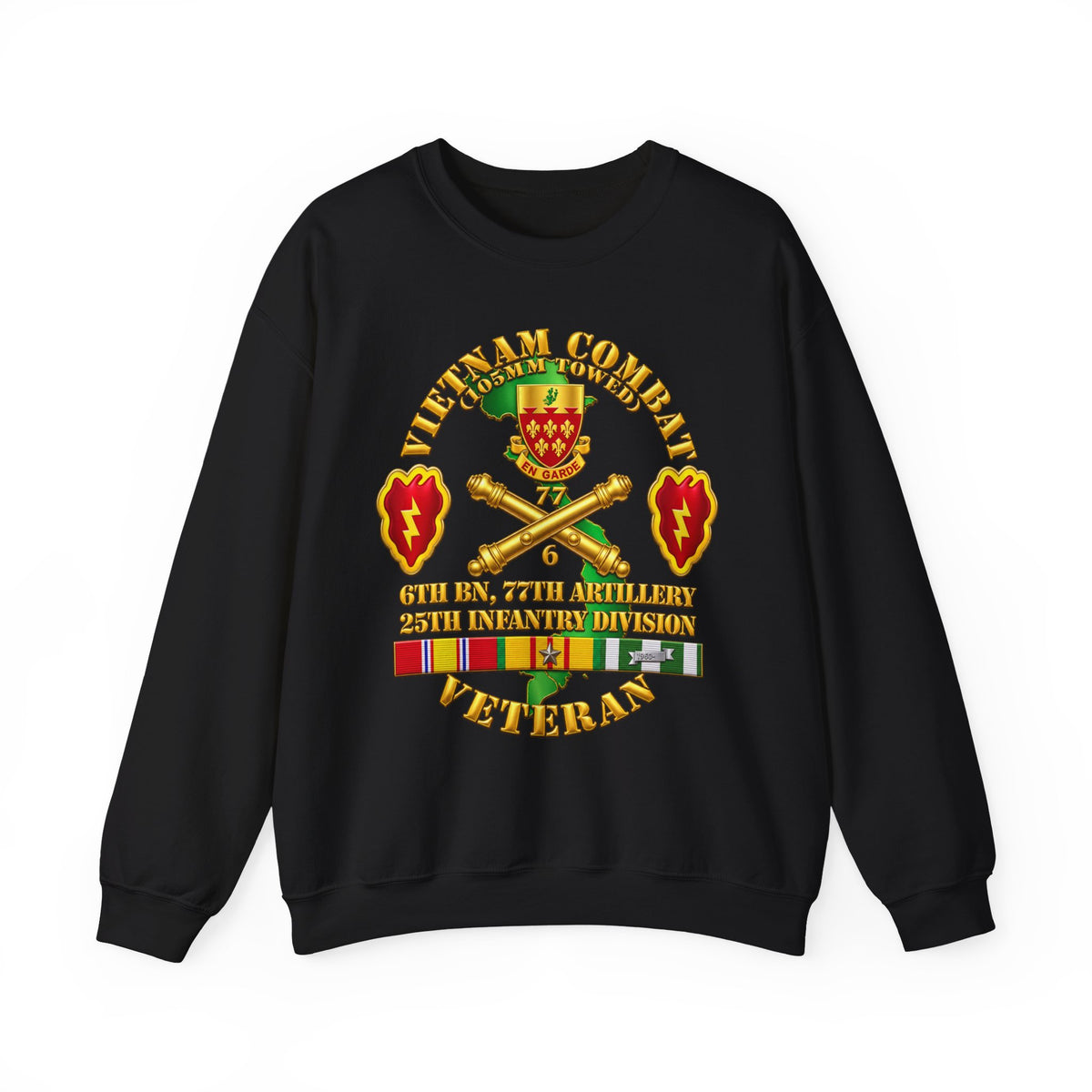 Crewneck Sweatshirt - Army - Vietnam Combat Veteran w 6th Bn 77th Artillery DUI -25th Infantry Div - 3D - Transparent