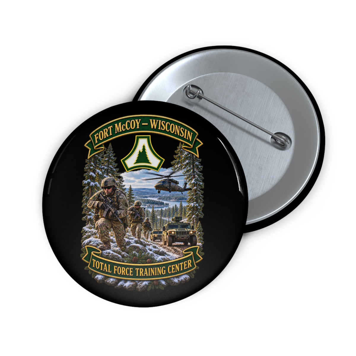 Custom Pin Buttons - Fort McCoy, Wisconsin - DUI - Total Force Training Center - 3D - Enhanced