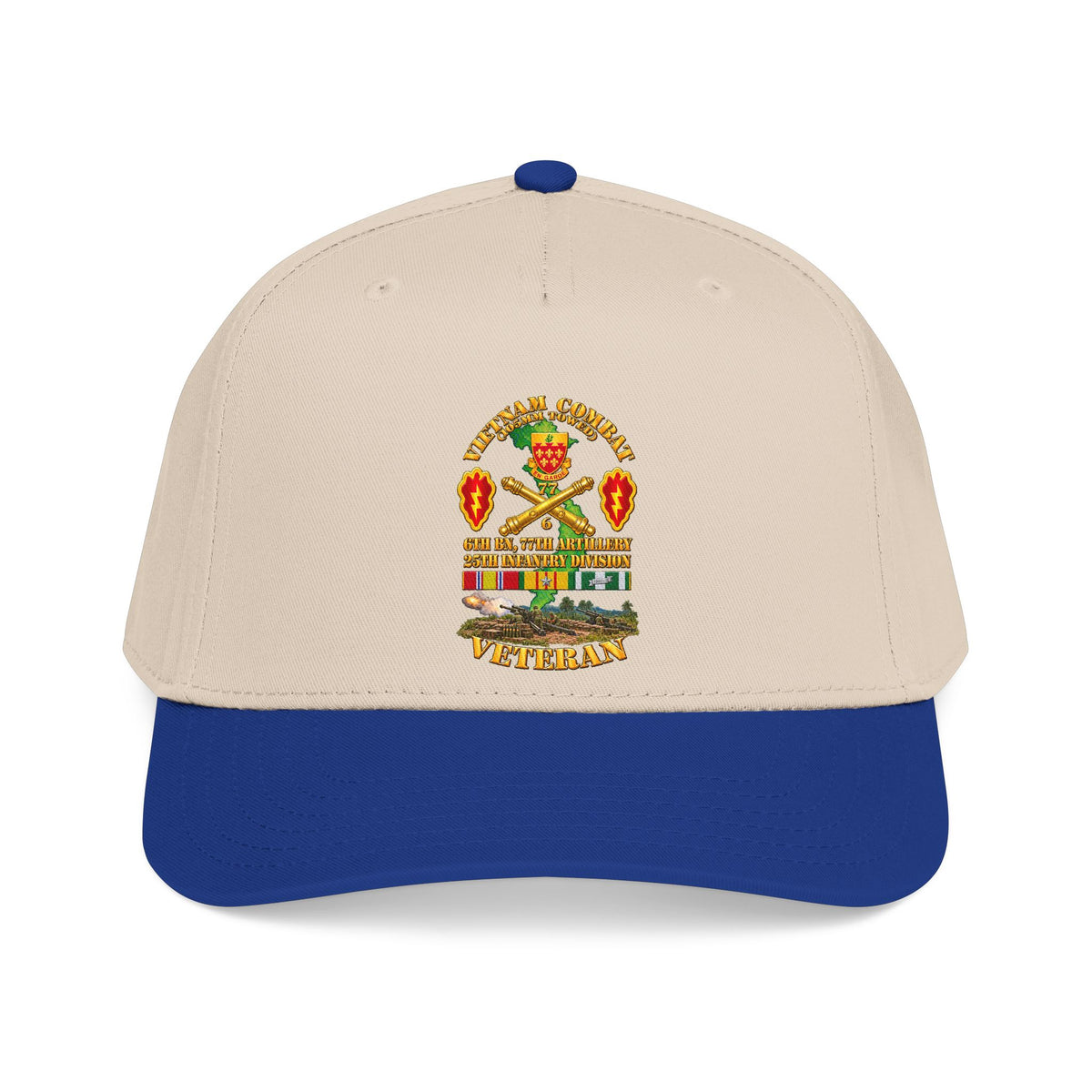 Mid Profile Baseball Cap - Army - Vietnam Combat Veteran w 6th Bn 77th Artillery DUI -25th Infantry Div w Fire Mission Scene - 3D - Transparent