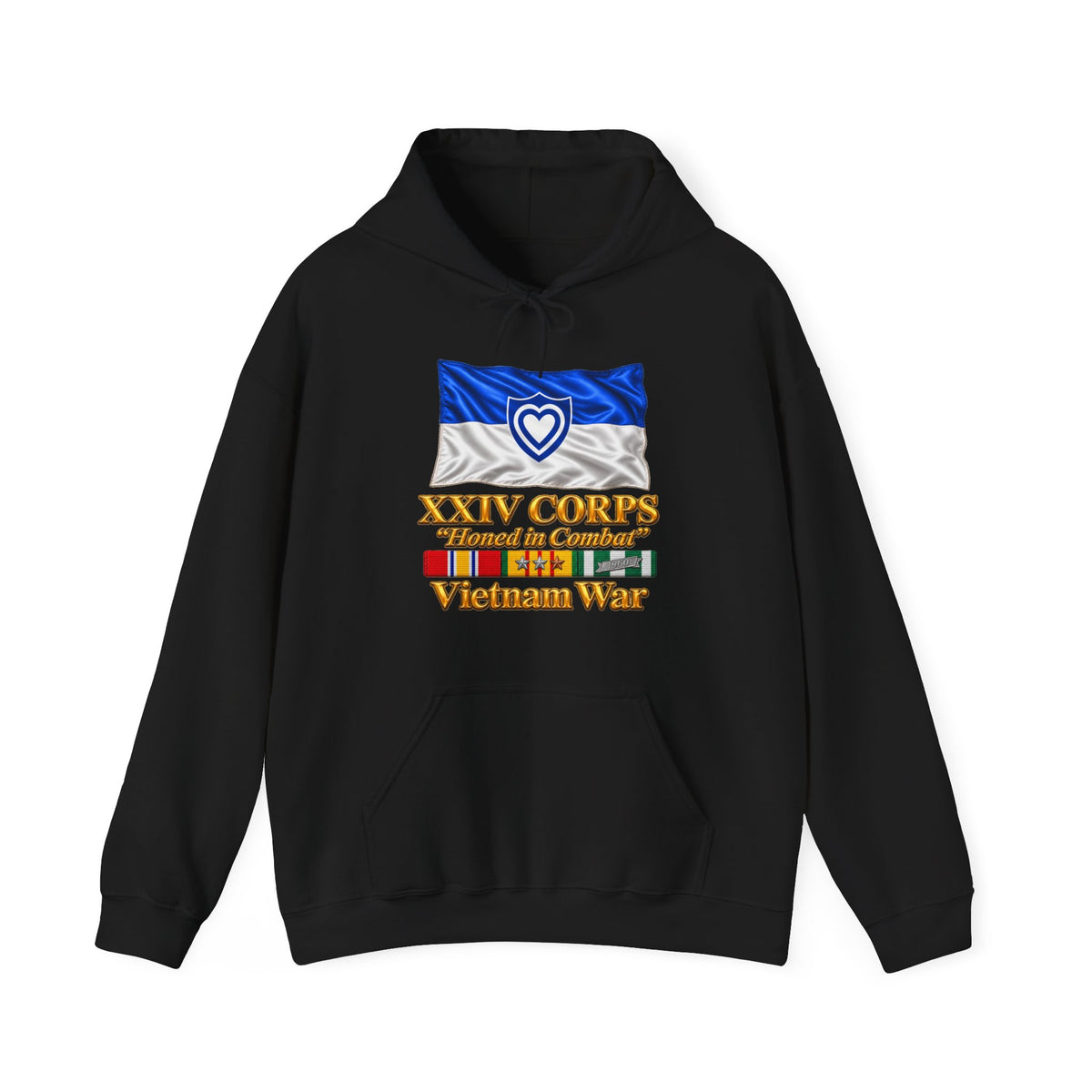 Hoodie — Army - XXIV Corps Flag - Waving - Ribbons - Vietnam War - 3D - Transparent