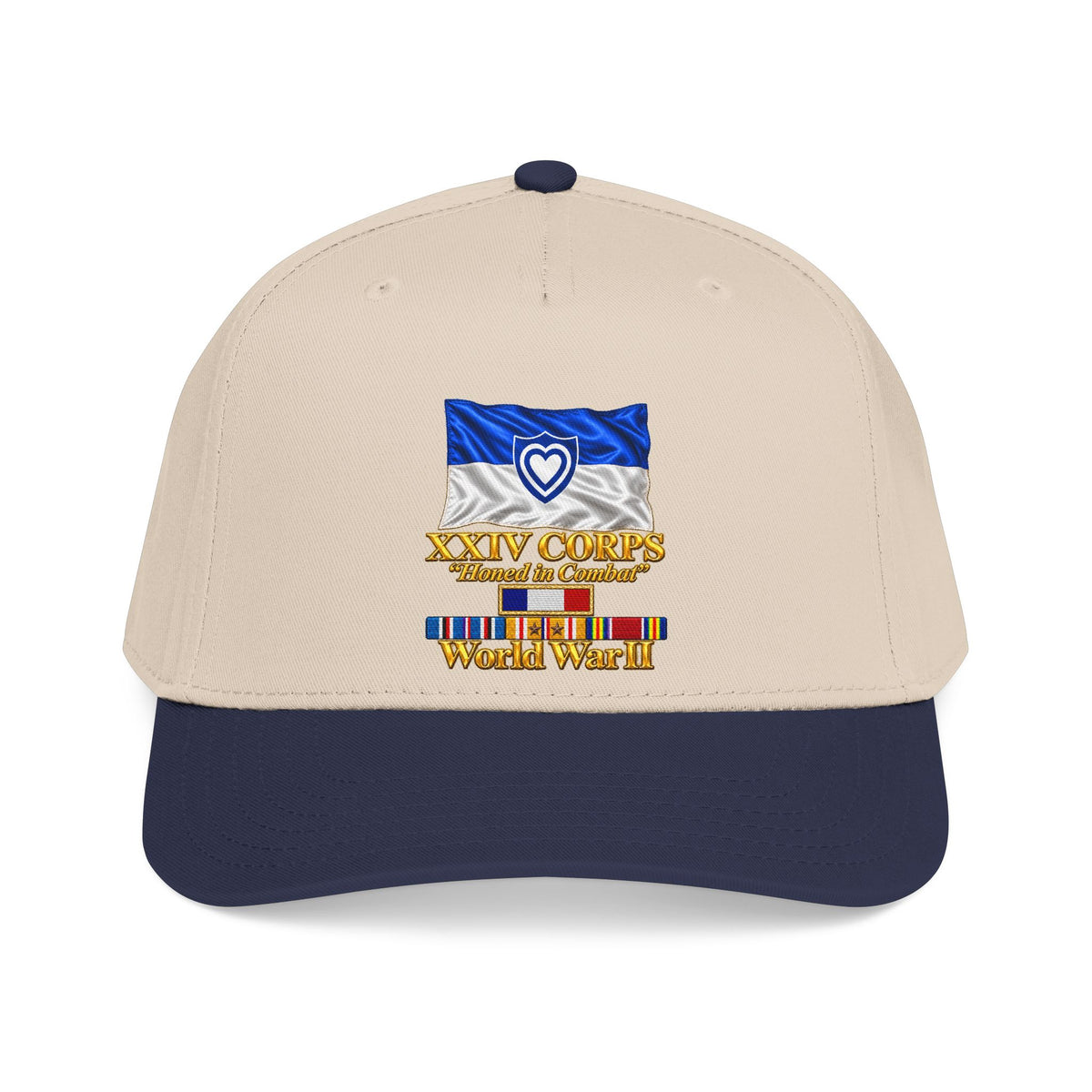 Mid Profile Baseball Cap - Army - XXIV Corps Flag - Waving - Ribbons - World War II - 3D - Transparent
