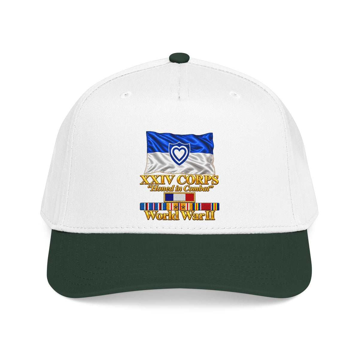 Mid Profile Baseball Cap - Army - XXIV Corps Flag - Waving - Ribbons - World War II - 3D - Transparent