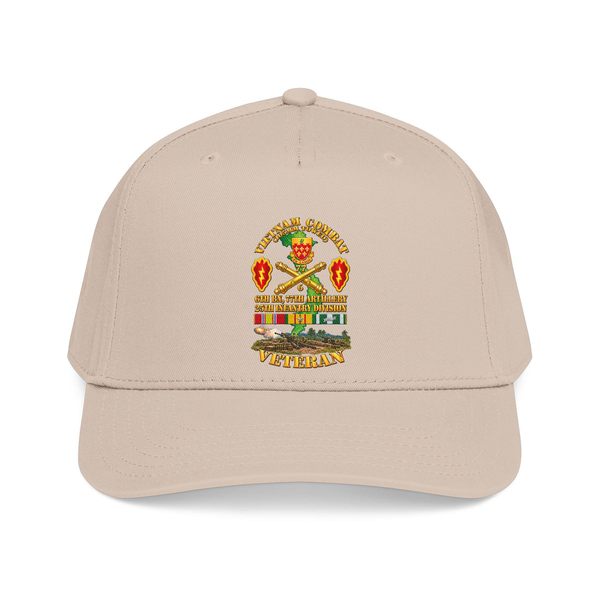 Mid Profile Baseball Cap - Army - Vietnam Combat Veteran w 6th Bn 77th Artillery DUI -25th Infantry Div w Fire Mission Scene - 3D - Transparent