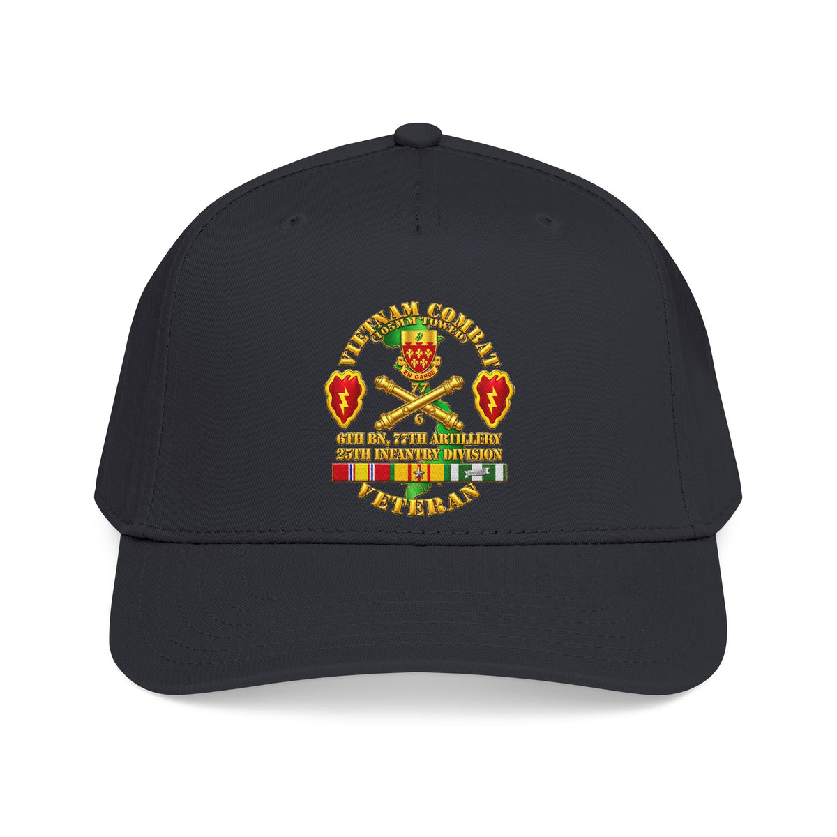 Mid Profile Baseball Cap - Army - Vietnam Combat Veteran w 6th Bn 77th Artillery DUI -25th Infantry Div - 3D - Transparent