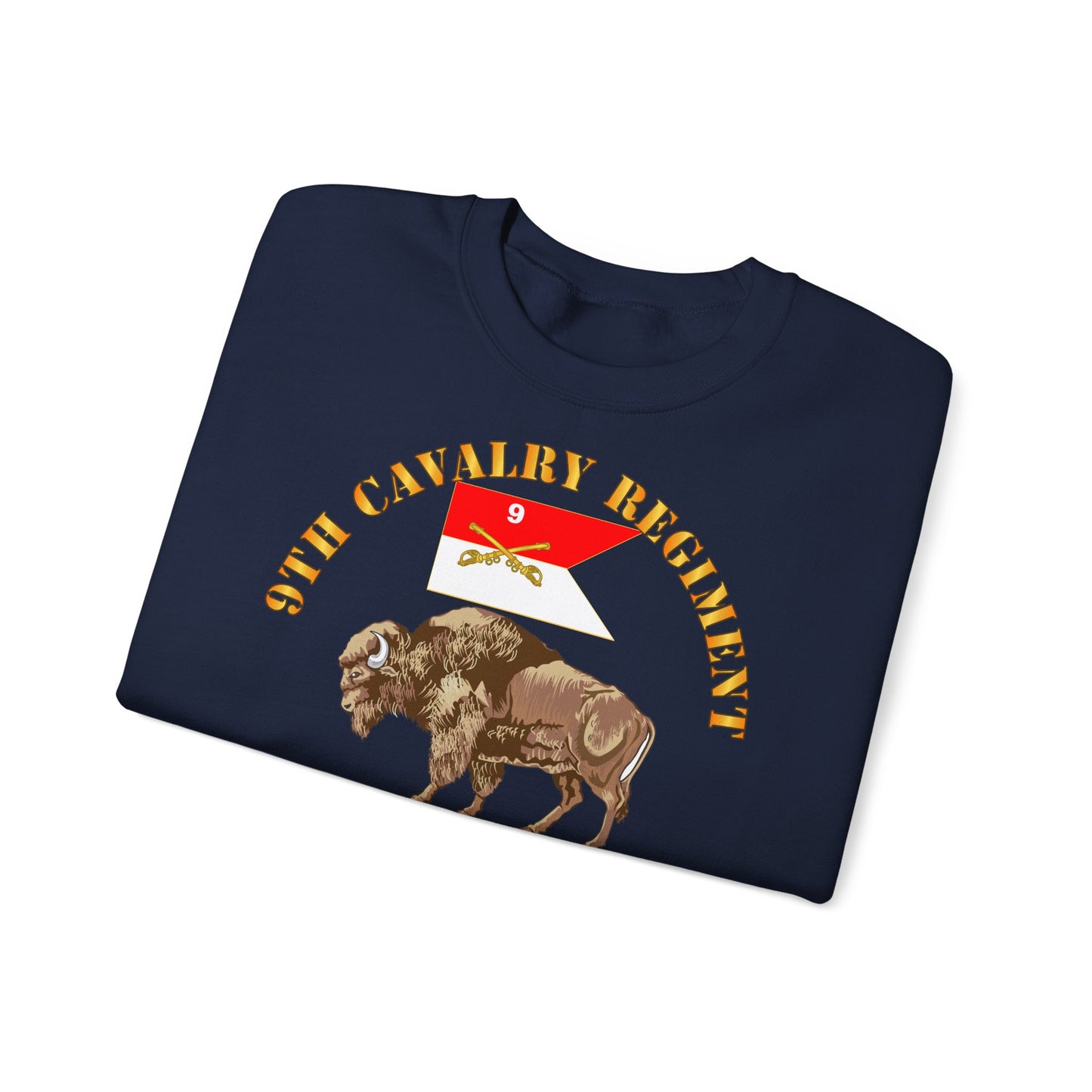 Crewneck Sweatshirt - Army - 9th Cavalry Regiment - Buffalo Soldiers w 9th Cav Guidon