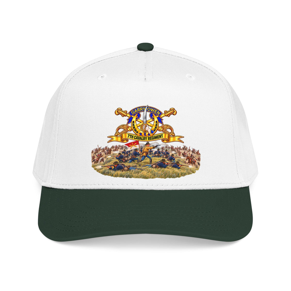 Mid Profile Baseball Cap - 7th Cavalry Regiment - DUI, Br, Ribbon w  Battle of Little Big Horn Scene - 3D - Transparent