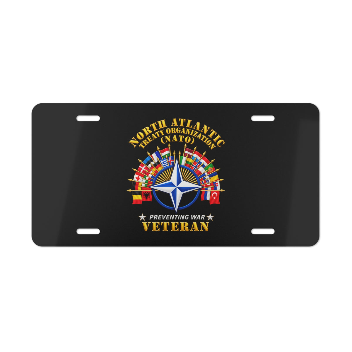 Vanity License Plate - NATO - Polished NATO Veteran - with flags - 3D - Transparent