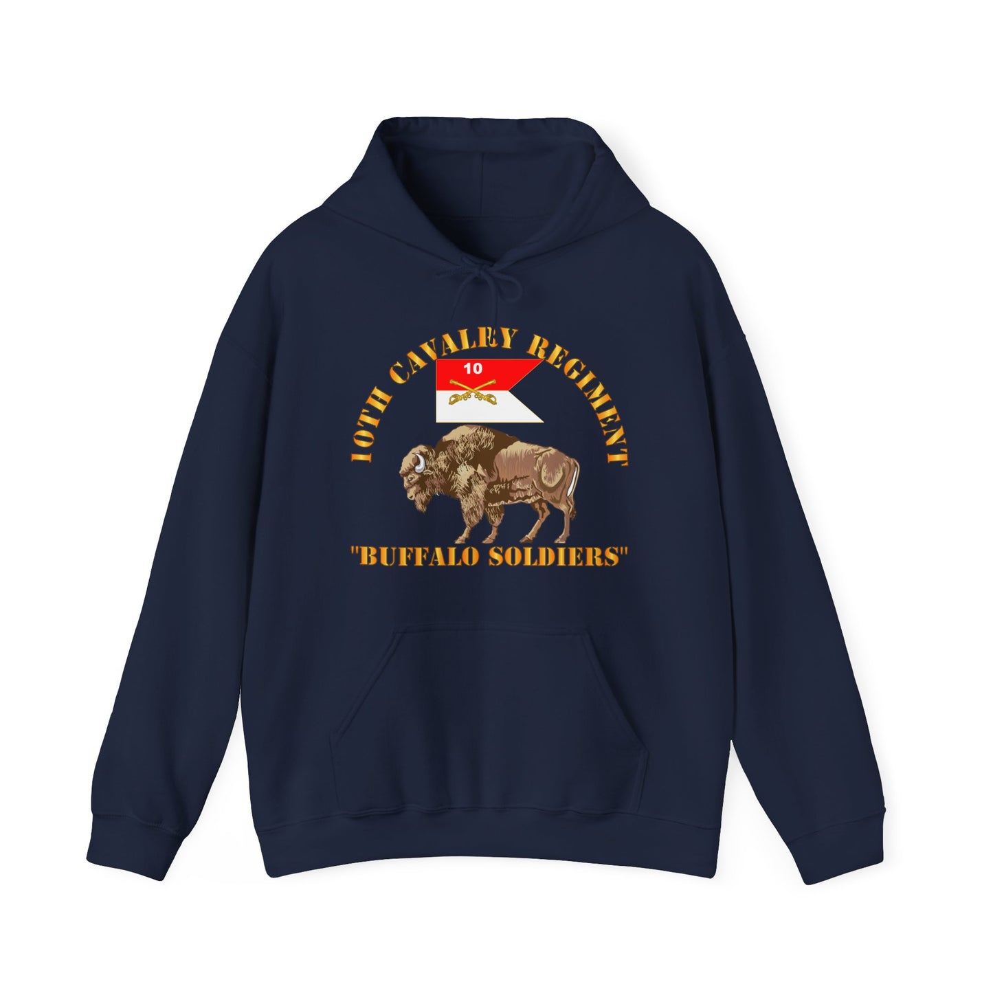 Unisex Heavy Blend Hooded Sweatshirt - Army - 10th Cavalry Regiment - Buffalo Soldiers w 10th Cav Guidon