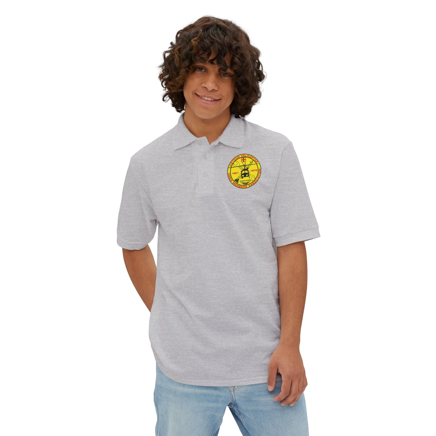 Men's Casual Piqué Polo - Vietnam Helicopter