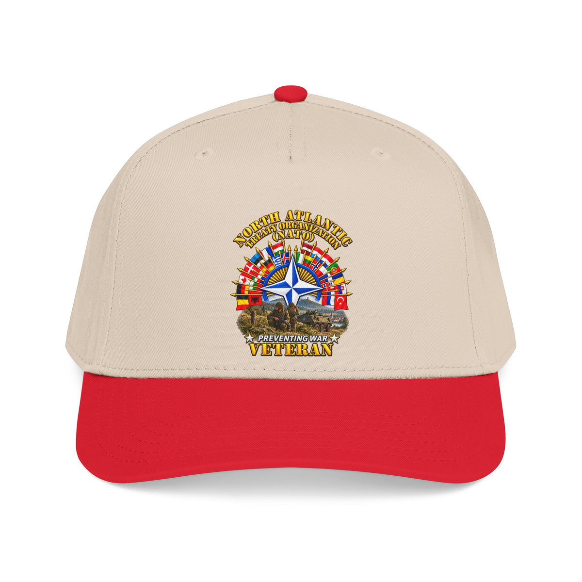Mid Profile Baseball Cap - NATO - Polished NATO Veteran - with flags - Military Scene - 3D - Transparent