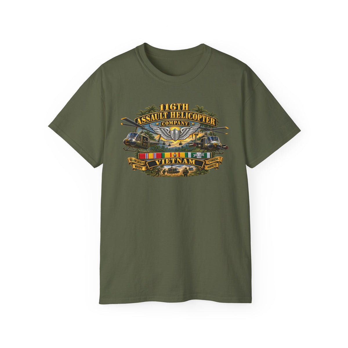 Unisex Ultra Cotton Tee - Army - 116th Assault Helicopter Co w  Aviator Badge w VN SVC - HORNETS - 3D - Enhanced