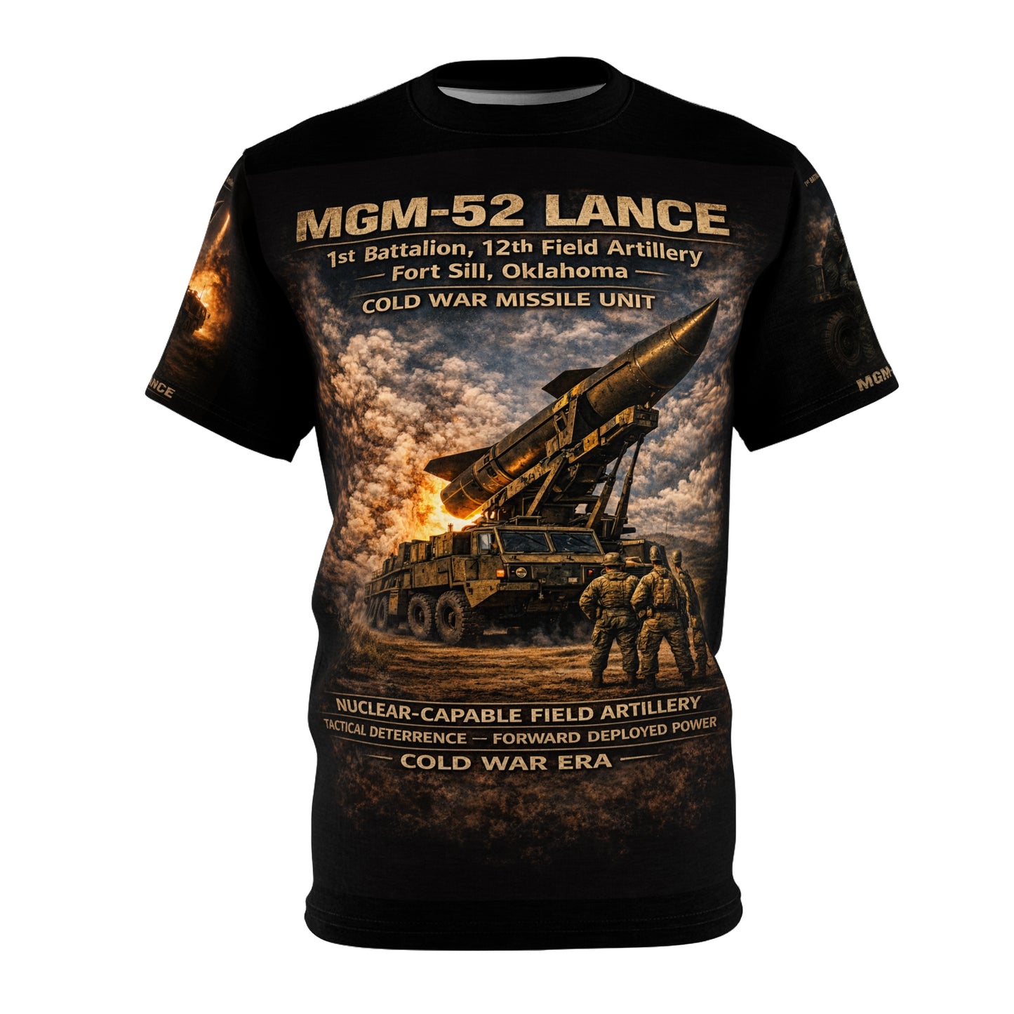 MGM-52 LANCE, 1st Battalion, 12th Field Artillery Tribute - Cut & Sew Tee - Fort Sill OK- Cold War Deterrent (First Lance Missile Battalion)