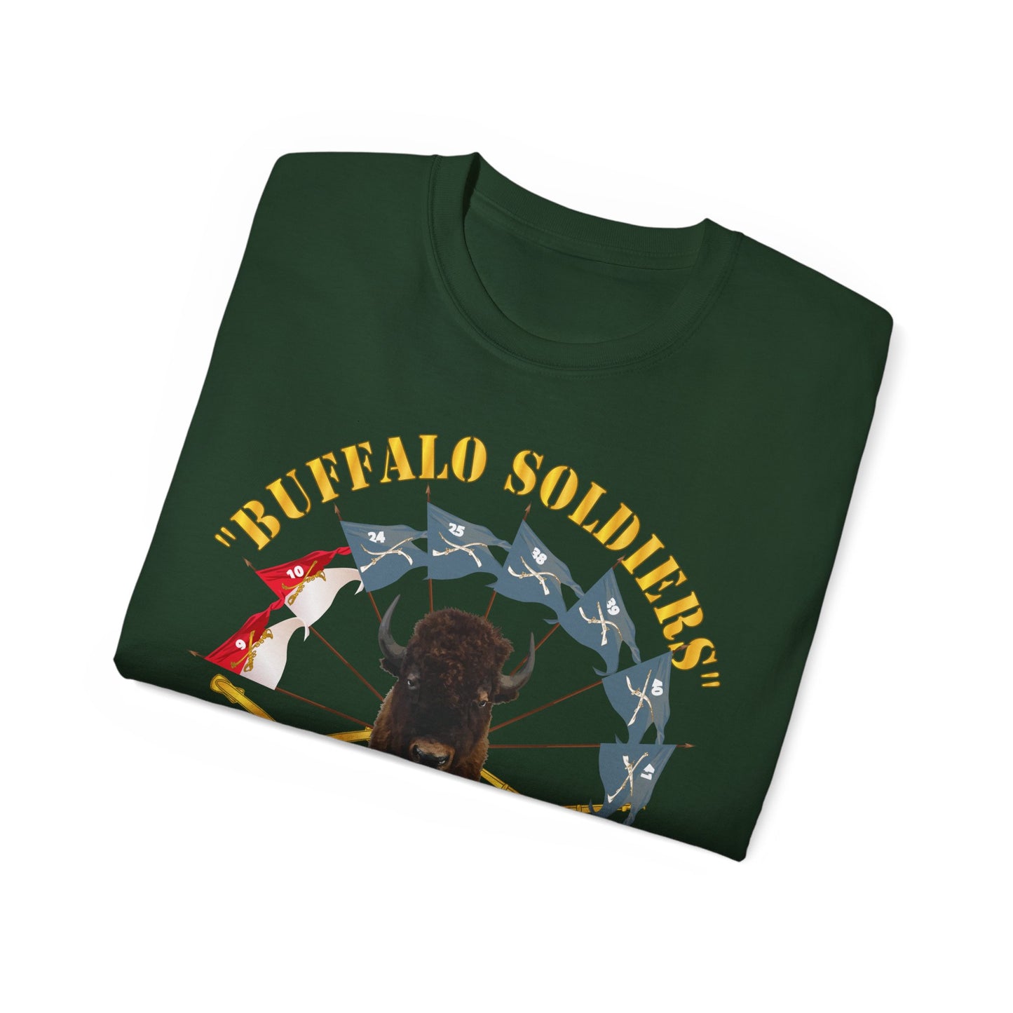 Unisex Ultra Cotton Tee - Buffalo Soldiers - Infantry - Cavalry Guidons w Buffalo Head - US Army X 300