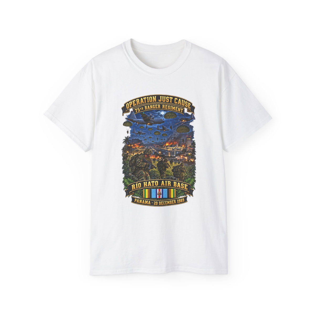 Unisex Ultra Cotton Tee - SOF - Operation Just Cause  - Panama Invasion 1989 - 75th Ranger Rgt - Rio Hato Air Base - 3D - Enhanced
