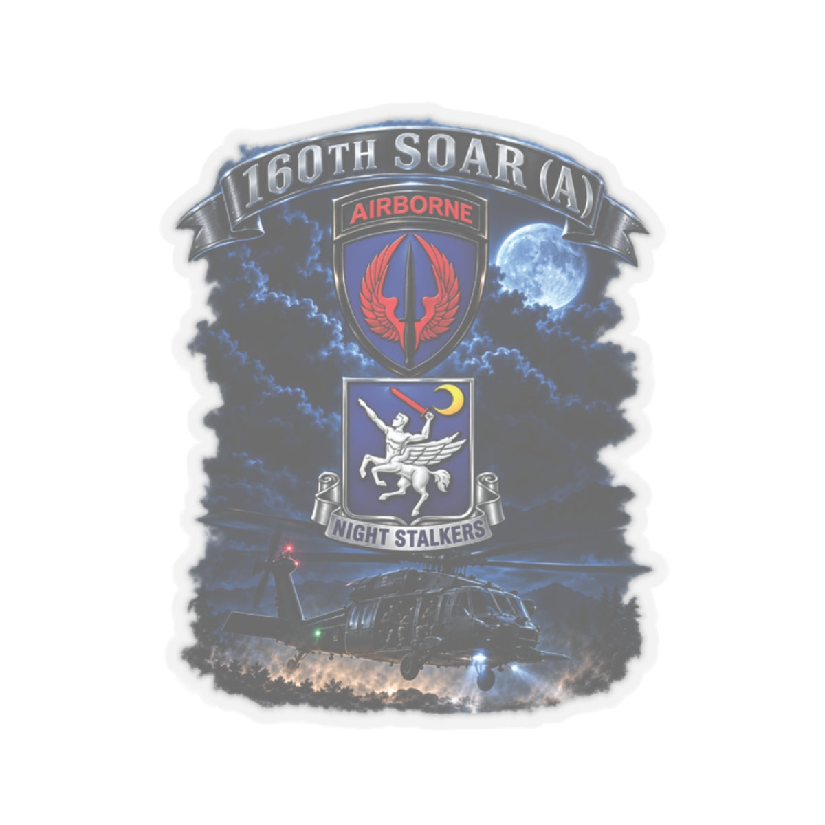Kiss-Cut Stickers - USASOAC - SSI, 160th Special Operations Regiment Airborne  DUI with Scene Blackhawk - 3D - Enhanced