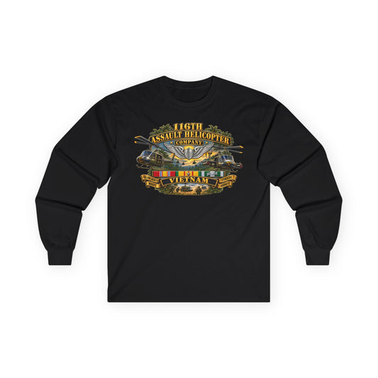 Unisex Ultra Cotton Long Sleeve Tee - Army - 116th Assault Helicopter Co w  Aviator Badge w VN SVC - HORNETS - 3D - Enhanced