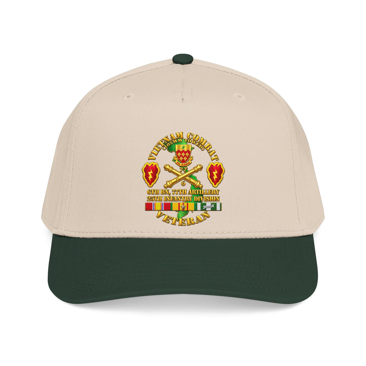 Mid Profile Baseball Cap - Army - Vietnam Combat Veteran w 6th Bn 77th Artillery DUI -25th Infantry Div - 3D - Transparent