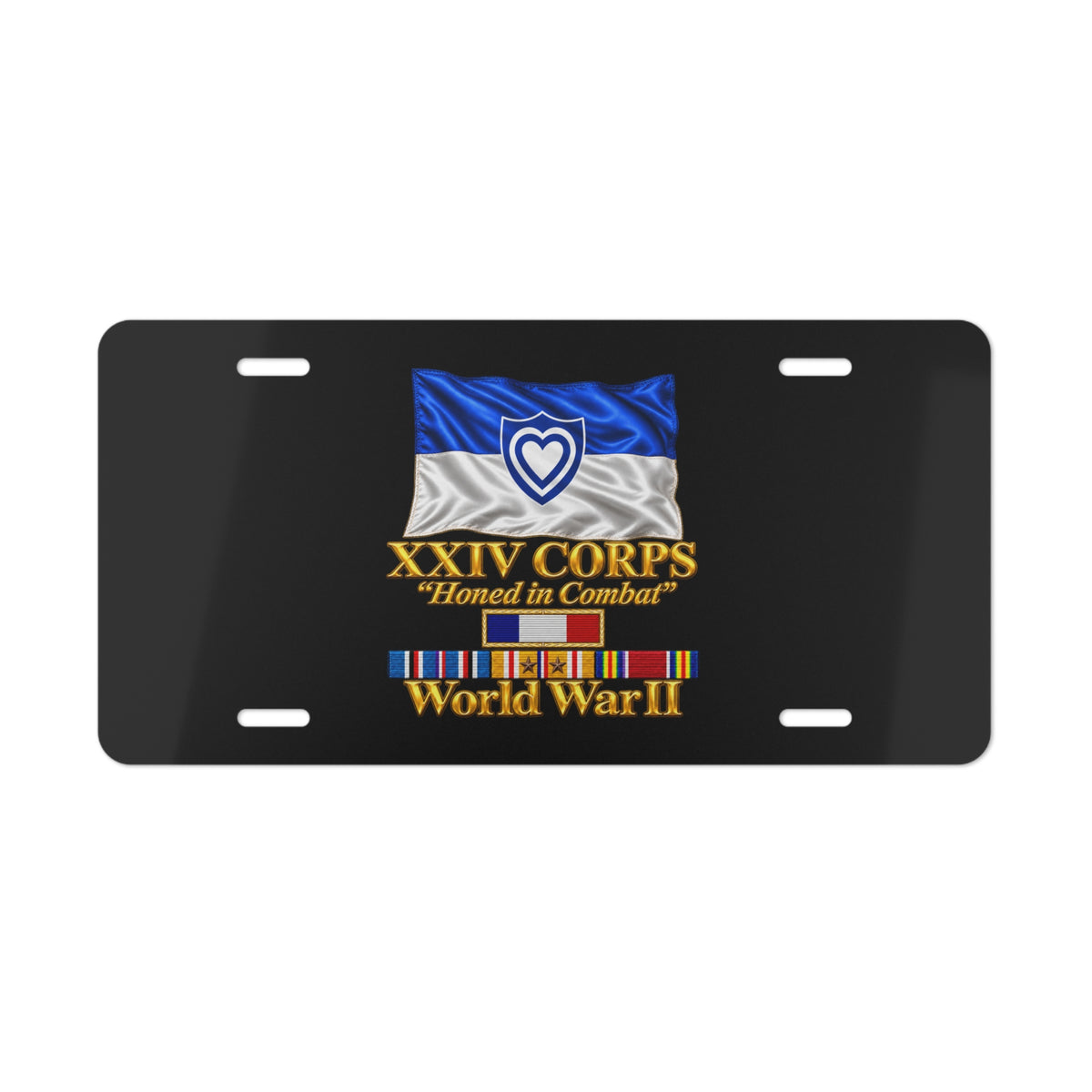 Vanity License Plate - Army - XXIV Corps Flag - Waving - Ribbons - World War II - 3D - Transparent