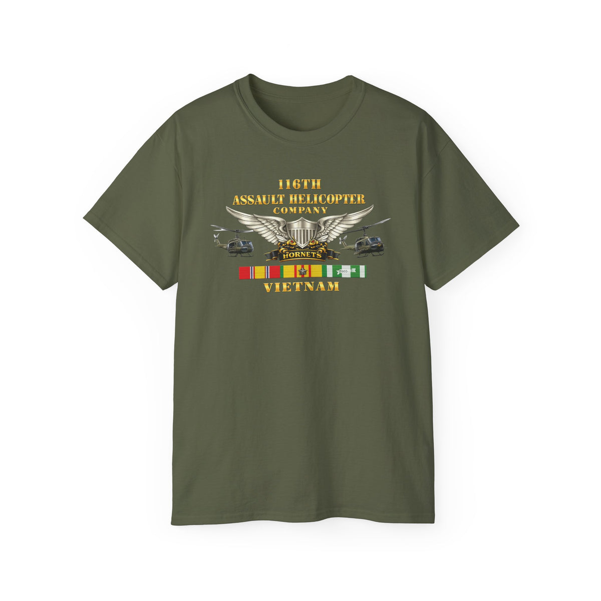 Unisex Ultra Cotton Tee - Army - 116th Assault Helicopter Co w  Aviator Badge w VN SVC - HORNETS - Side X Side - 3D - Enhanced