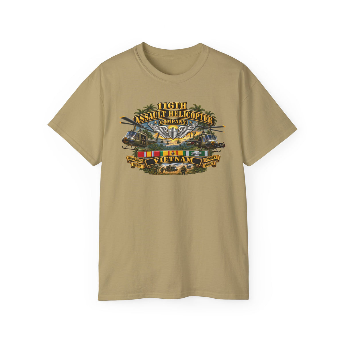 Unisex Ultra Cotton Tee - Army - 116th Assault Helicopter Co w  Aviator Badge w VN SVC - HORNETS - 3D - Enhanced