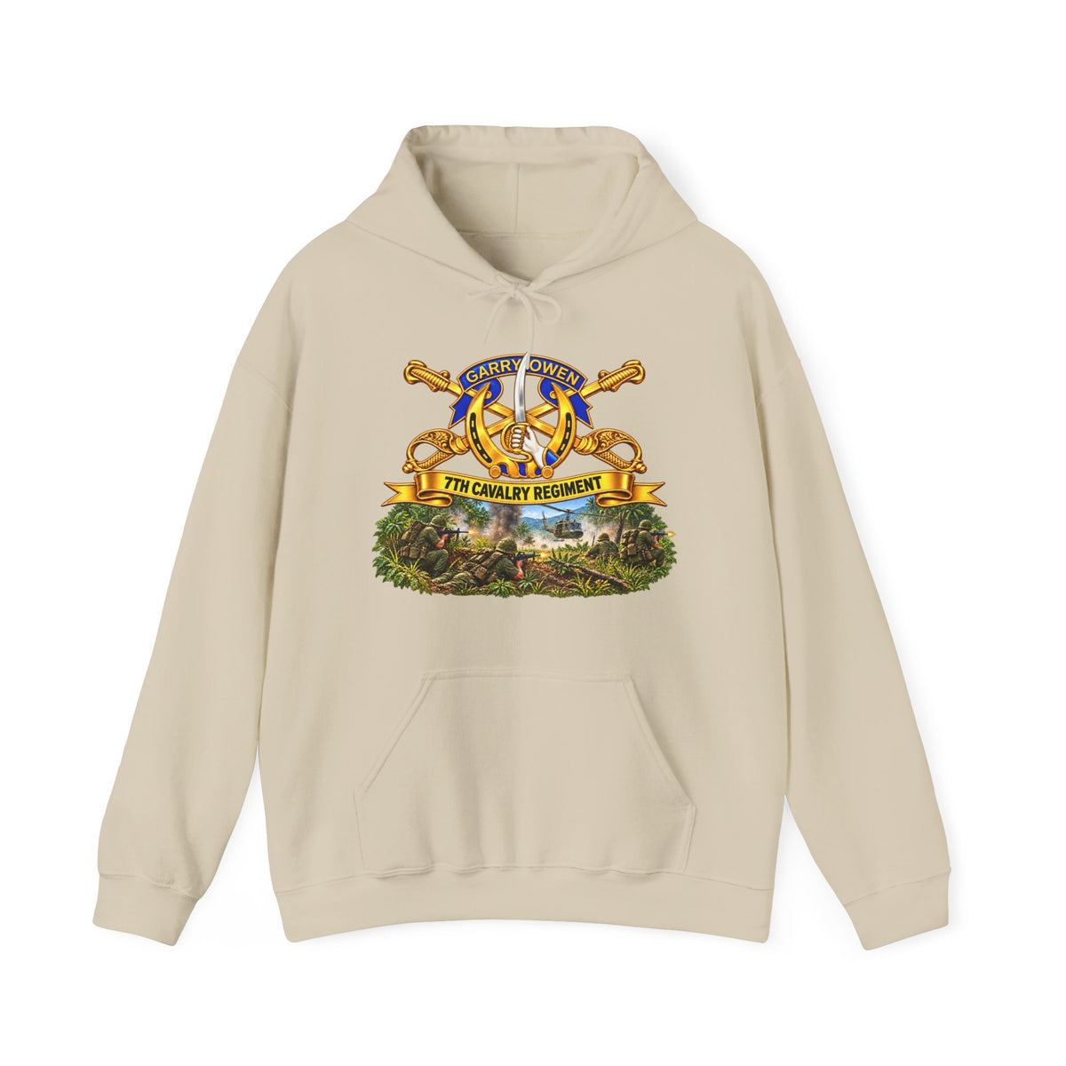 Hoodie — 7th Cavalry Regiment - DUI, Br, Ribbon w  Battle of Ia drang Valley Scene - Vietnam - 3D - Transparent