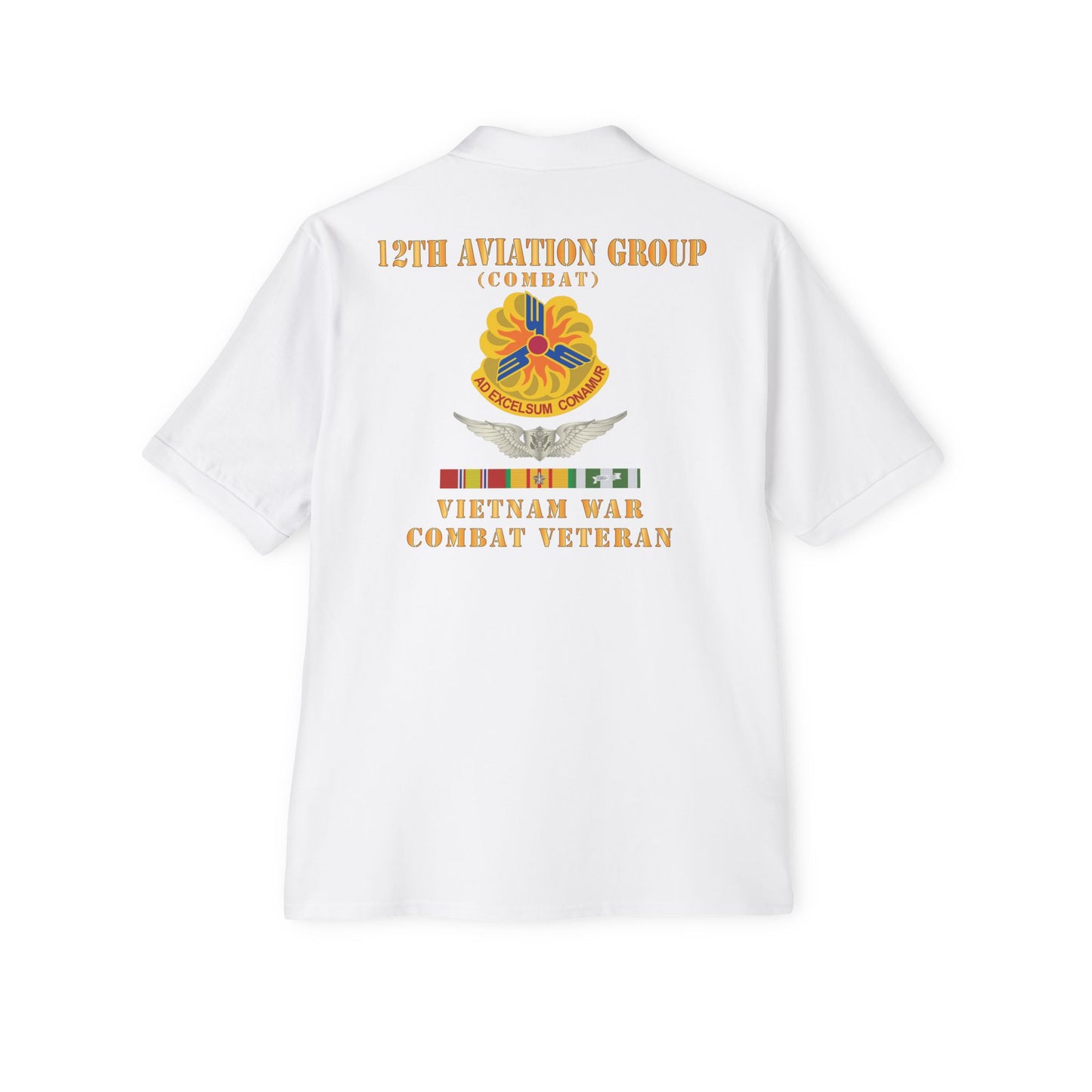 Men's Casual Piqué Polo - Army - 12th  AVN Group, Combat -  DUI - Aircrew, Vietnam War - Veteran VN SVC X 300